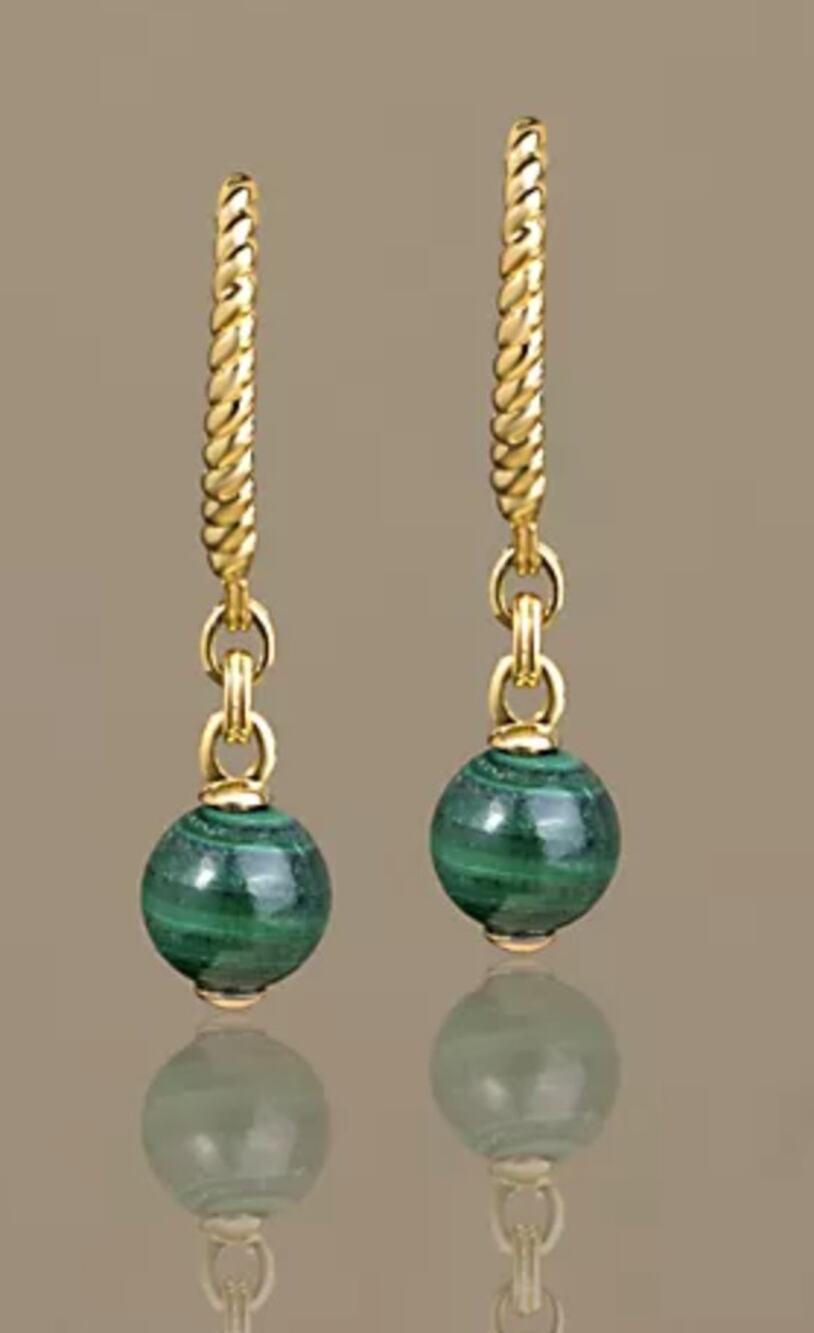 Christian James Sterling Silver Gemstone Bead Earrings, Malachite, 14K Clad